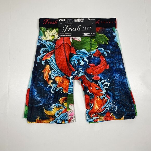 NWT Fresh Supply Co 8" Boxer Briefs 2 Pack - Koi / Dragon Eating Print - Small - Picture 1 of 4